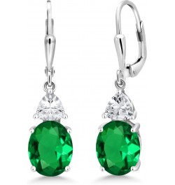 925 Sterling Silver Green Nano Emerald and White Zirconia Dangle Earrings For Women (4.40 Cttw, Gemstone May Birthstone, Oval...