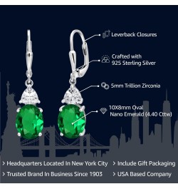 925 Sterling Silver Green Nano Emerald and White Zirconia Dangle Earrings For Women (4.40 Cttw, Gemstone May Birthstone, Oval...