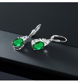 925 Sterling Silver Green Nano Emerald and White Zirconia Dangle Earrings For Women (4.40 Cttw, Gemstone May Birthstone, Oval...