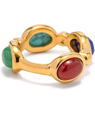 Gold Plated Four Color Natural Precious Stone Ring with Blue Lapis Lazuli, Red Agate, Green Jade, and Turquoise $9.64 Others