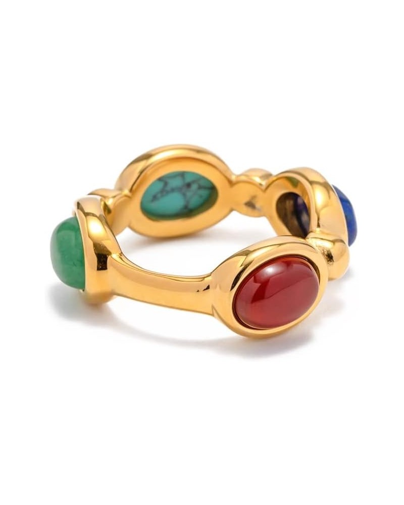 Gold Plated Four Color Natural Precious Stone Ring with Blue Lapis Lazuli, Red Agate, Green Jade, and Turquoise $9.64 Others