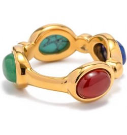 Gold Plated Four Color Natural Precious Stone Ring with Blue Lapis Lazuli, Red Agate, Green Jade, and Turquoise $9.64 Others