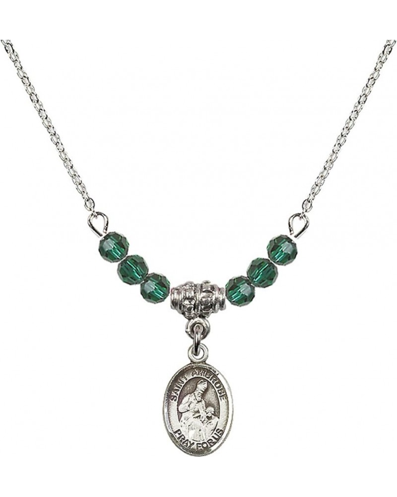 May Birth Month Bead Necklace with Catholic Patron Saint Petite Charm, 18 Inch Saint Ambrose $32.51 Necklaces