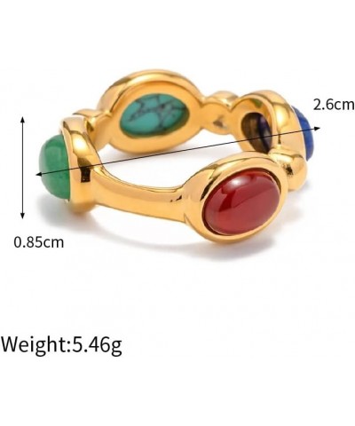 Gold Plated Four Color Natural Precious Stone Ring with Blue Lapis Lazuli, Red Agate, Green Jade, and Turquoise $9.64 Others