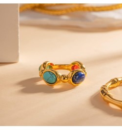 Gold Plated Four Color Natural Precious Stone Ring with Blue Lapis Lazuli, Red Agate, Green Jade, and Turquoise $9.64 Others