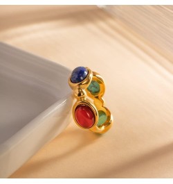 Gold Plated Four Color Natural Precious Stone Ring with Blue Lapis Lazuli, Red Agate, Green Jade, and Turquoise $9.64 Others