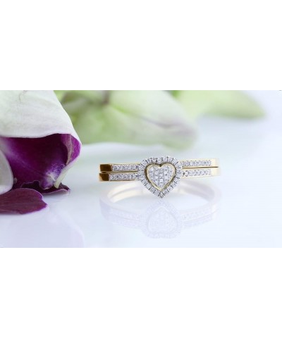 0.23 Carat (ctw) Round White Diamond Heart Shaped Engagement Ring Set for Women in 925 Sterling Silver 6 Yellow Plated Sterli...