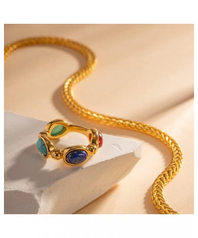 Gold Plated Four Color Natural Precious Stone Ring with Blue Lapis Lazuli, Red Agate, Green Jade, and Turquoise $9.64 Others