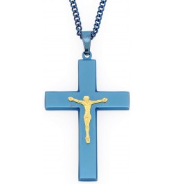 Stainless Steel Blue/Gold Two-Tone IP-Plated Cross with Jesus Crucifix Religious Pendant, 24" Chain $11.33 Necklaces