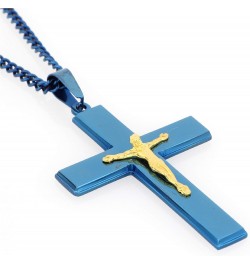 Stainless Steel Blue/Gold Two-Tone IP-Plated Cross with Jesus Crucifix Religious Pendant, 24" Chain $11.33 Necklaces