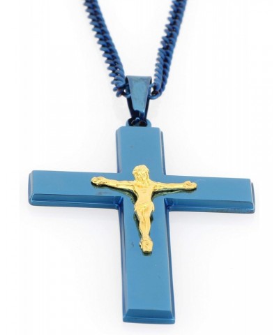 Stainless Steel Blue/Gold Two-Tone IP-Plated Cross with Jesus Crucifix Religious Pendant, 24" Chain $11.33 Necklaces