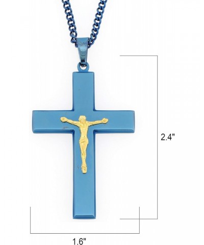 Stainless Steel Blue/Gold Two-Tone IP-Plated Cross with Jesus Crucifix Religious Pendant, 24" Chain $11.33 Necklaces