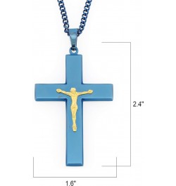 Stainless Steel Blue/Gold Two-Tone IP-Plated Cross with Jesus Crucifix Religious Pendant, 24" Chain $11.33 Necklaces