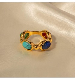 Gold Plated Four Color Natural Precious Stone Ring with Blue Lapis Lazuli, Red Agate, Green Jade, and Turquoise $9.64 Others