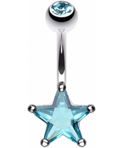 Classic Star Prong Sparkle WildKlass Belly Button Ring 14 GA, 10mm,Aqua $9.27 Body Jewelry