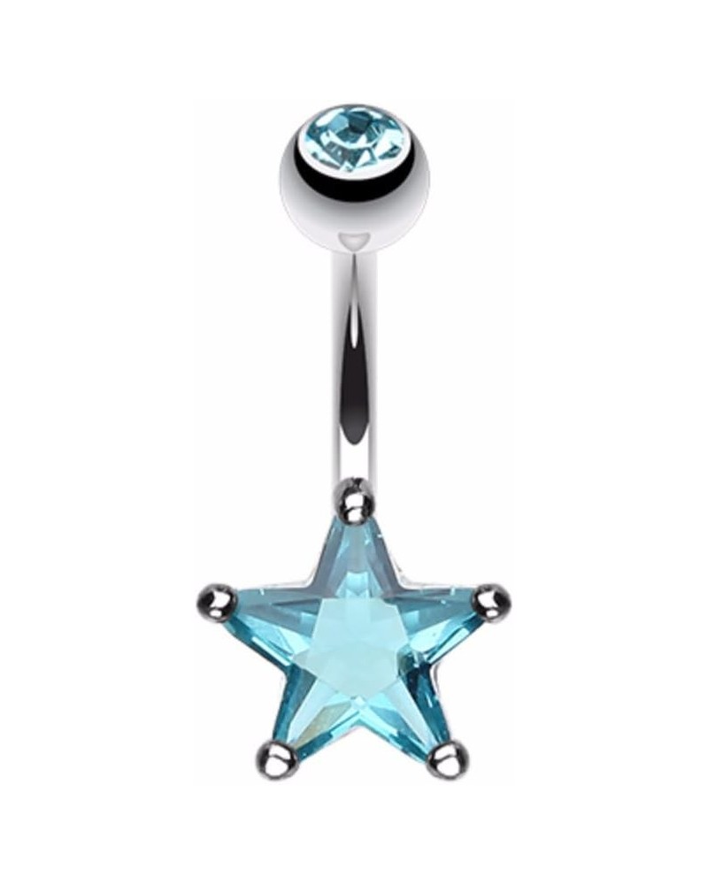 Classic Star Prong Sparkle WildKlass Belly Button Ring 14 GA, 10mm,Aqua $9.27 Body Jewelry