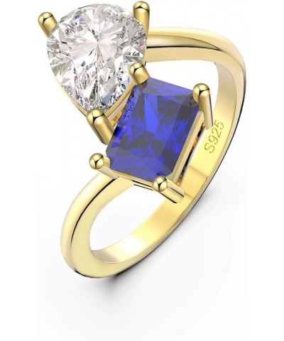 Yellow Gold Plated 925 Sterling Silver Engagement Ring Jewelry for Women, Birthstone Gemstone Simulated Blue Sapphire/Green P...