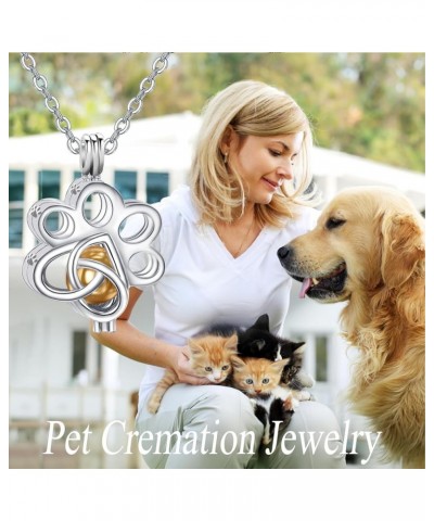 Pet Cremation Jewelry Urn Necklace for Ashes for Dog/Cat/Pets Sterling Silver Paw Print Locket Memorial Pendant Unisex Keepsa...