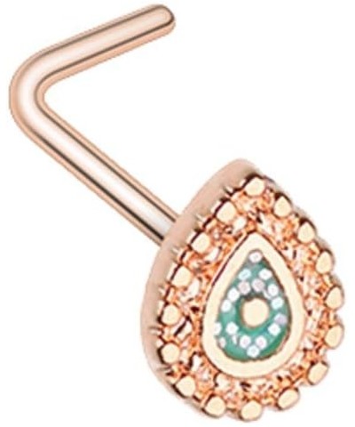 Sparkling Ornate Teardrop L-Shaped Nose Stud Ring 20 GA, 9/32", Rose Gold $9.51 Body Jewelry