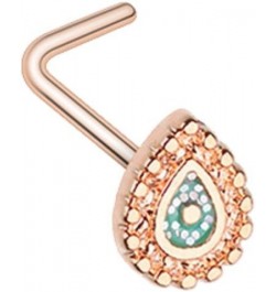 Sparkling Ornate Teardrop L-Shaped Nose Stud Ring 20 GA, 9/32", Rose Gold $9.51 Body Jewelry