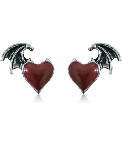 Monster Girl Little Devil Wings Love Punk Personality Stud Earrings Gothic Creative Vintage Devil Wing Heart-shaped Stud Earr...