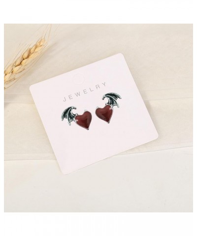 Monster Girl Little Devil Wings Love Punk Personality Stud Earrings Gothic Creative Vintage Devil Wing Heart-shaped Stud Earr...