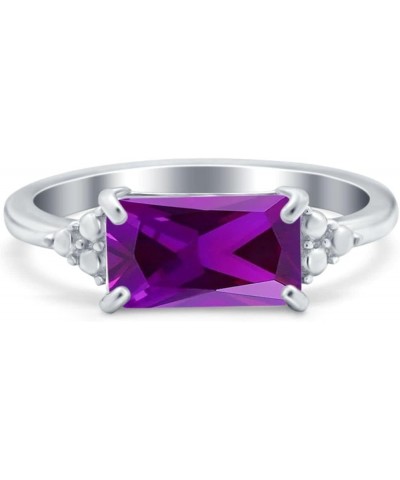 Emerald Cut Sideways Fashion Ring Dainty Band Round Simulated Cubic Zirconia 925 Sterling Silver Simulated Amethyst CZ $14.78...