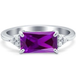 Emerald Cut Sideways Fashion Ring Dainty Band Round Simulated Cubic Zirconia 925 Sterling Silver Simulated Amethyst CZ $14.78...