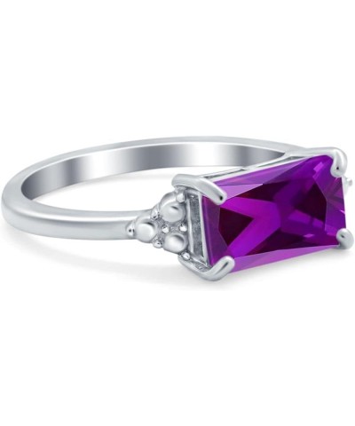 Emerald Cut Sideways Fashion Ring Dainty Band Round Simulated Cubic Zirconia 925 Sterling Silver Simulated Amethyst CZ $14.78...