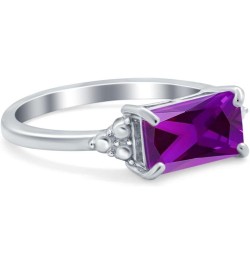 Emerald Cut Sideways Fashion Ring Dainty Band Round Simulated Cubic Zirconia 925 Sterling Silver Simulated Amethyst CZ $14.78...