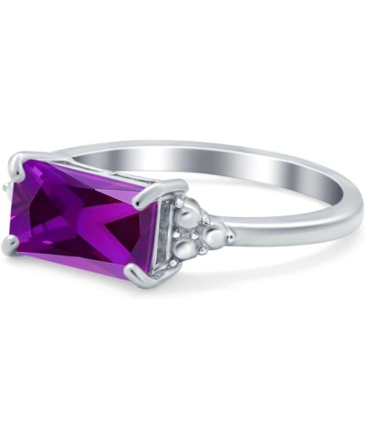 Emerald Cut Sideways Fashion Ring Dainty Band Round Simulated Cubic Zirconia 925 Sterling Silver Simulated Amethyst CZ $14.78...