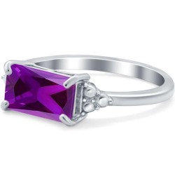 Emerald Cut Sideways Fashion Ring Dainty Band Round Simulated Cubic Zirconia 925 Sterling Silver Simulated Amethyst CZ $14.78...