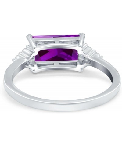 Emerald Cut Sideways Fashion Ring Dainty Band Round Simulated Cubic Zirconia 925 Sterling Silver Simulated Amethyst CZ $14.78...