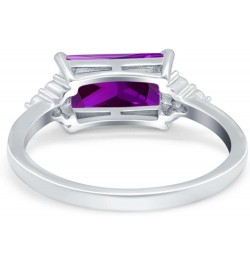 Emerald Cut Sideways Fashion Ring Dainty Band Round Simulated Cubic Zirconia 925 Sterling Silver Simulated Amethyst CZ $14.78...