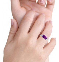 Emerald Cut Sideways Fashion Ring Dainty Band Round Simulated Cubic Zirconia 925 Sterling Silver Simulated Amethyst CZ $14.78...