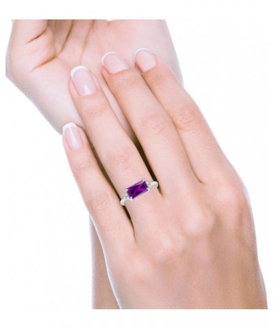 Emerald Cut Sideways Fashion Ring Dainty Band Round Simulated Cubic Zirconia 925 Sterling Silver Simulated Amethyst CZ $14.78...