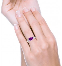 Emerald Cut Sideways Fashion Ring Dainty Band Round Simulated Cubic Zirconia 925 Sterling Silver Simulated Amethyst CZ $14.78...