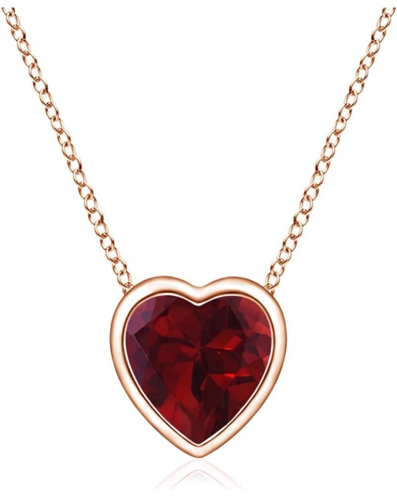 Natural Garnet Solitaire Heart Pendant Necklace for Women, Girls in 14K Solid Gold/Platinum | January Birthstone | Jewelry Gi...