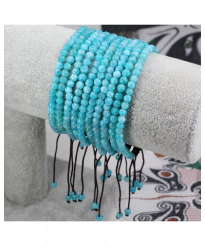 Natural Gemtone 4mm Round Beads Crystal Adjustable Braided Macrame Tassels Bracelets Unisex Xin Jiang A Grade Blue Amazonite ...