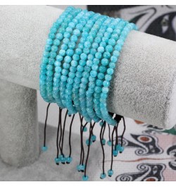 Natural Gemtone 4mm Round Beads Crystal Adjustable Braided Macrame Tassels Bracelets Unisex Xin Jiang A Grade Blue Amazonite ...