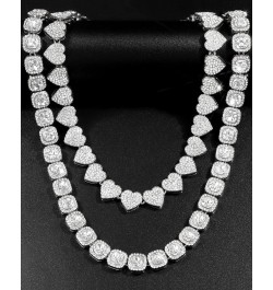 2pcs Cuban Link Chain for Women Clustered Diamond Tennis Necklace Set Iced Out Miami Cuban Necklace 15mm Heart Necklace Hip H...