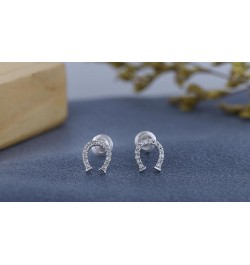 Round White Diamond Horse Shoe Stud Earrings for Her (0.10 ctw, Color I-J, Clarity I1-I3) in Gold 18K - Metal Stamp Push Back...