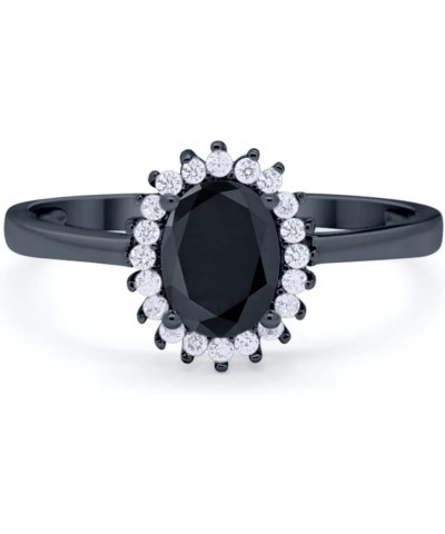 Halo Floral Oval Engagement Bridal Ring Round Cubic Zirconia 925 Sterling Silver Black Tone, Simulated Black CZ $13.24 Rings