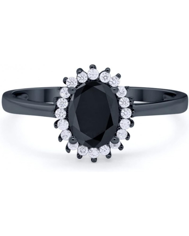 Halo Floral Oval Engagement Bridal Ring Round Cubic Zirconia 925 Sterling Silver Black Tone, Simulated Black CZ $13.24 Rings