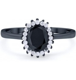 Halo Floral Oval Engagement Bridal Ring Round Cubic Zirconia 925 Sterling Silver Black Tone, Simulated Black CZ $13.24 Rings