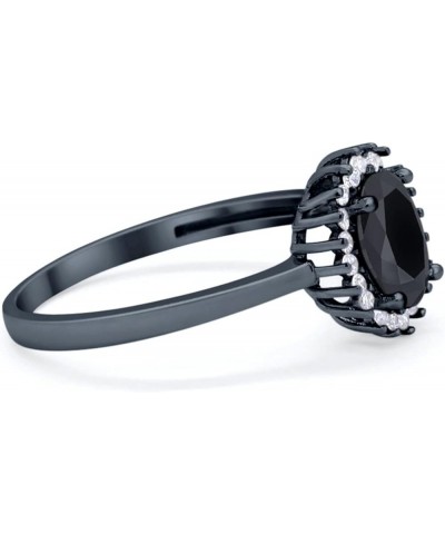 Halo Floral Oval Engagement Bridal Ring Round Cubic Zirconia 925 Sterling Silver Black Tone, Simulated Black CZ $13.24 Rings