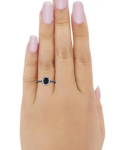 Halo Floral Oval Engagement Bridal Ring Round Cubic Zirconia 925 Sterling Silver Black Tone, Simulated Black CZ $13.24 Rings