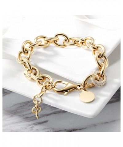 CZ Wide Cuban Curb Link Bracelets for Women Adjustable Extenders Chunky Bracelet Gold Silver Rose Gold Plated Stainless Steel...