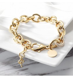 CZ Wide Cuban Curb Link Bracelets for Women Adjustable Extenders Chunky Bracelet Gold Silver Rose Gold Plated Stainless Steel...