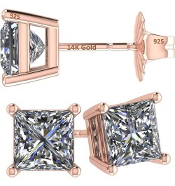 14K Gold Posts & Sterling Silver Princess Cut CZ Stud Earrings w/Pure Brilliance Zirconia, 1.50-4.00ctw 14k gold post & sterl...